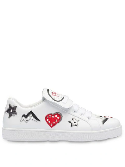 Prada Patched Saffiano Low Tops In Weiss