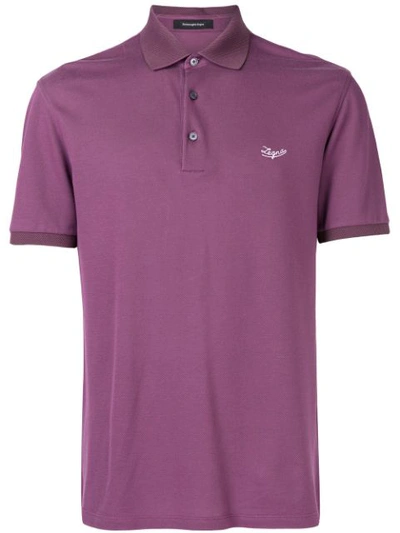 Ermenegildo Zegna Logo Embroidered Polo Top In Purple