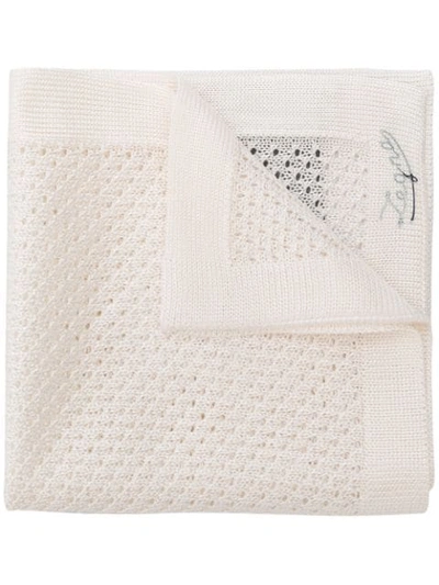 Ermenegildo Zegna Embroidered Knitted Scarf In White