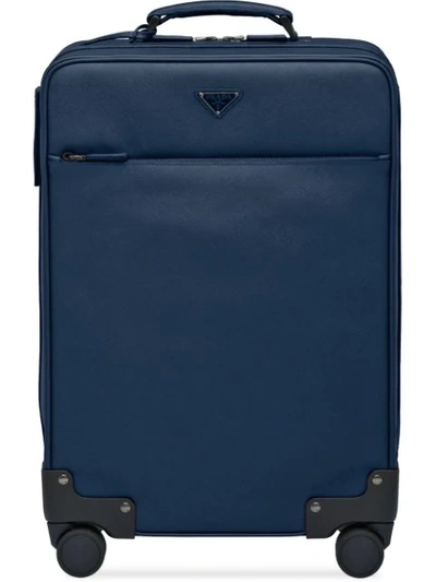 Prada Saffiano Leather Wheeled Carry-on In Blue
