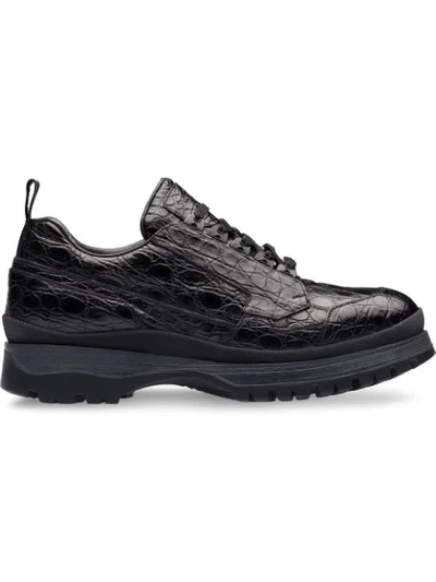 スニーカー PRADA FABRIC AND CROCODILE LEATHER SNEAKERS PRADA Black America's Cup Crocodile Leather Sneakers 7.5 US