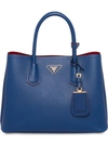 Prada Double Leather Medium Handbag In Blue