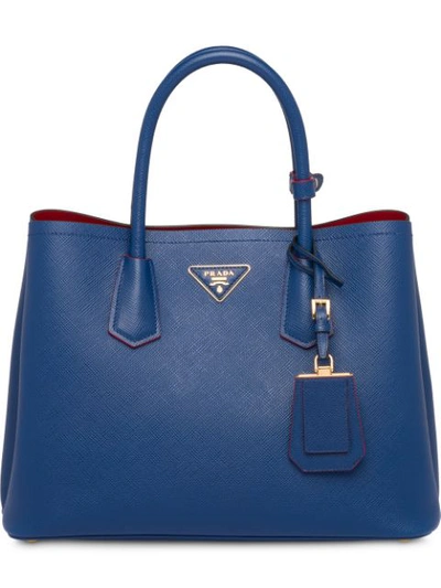 Prada Double Leather Medium Handbag In Blue