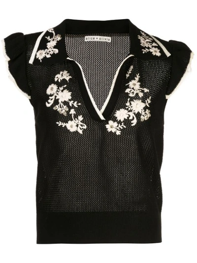 Alice And Olivia Igby Ember Ruffle Collared Sweater In Black