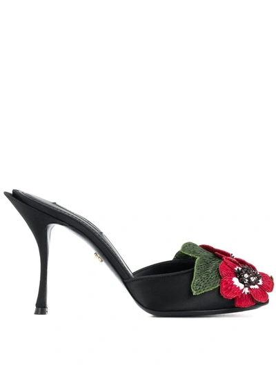 Dolce & Gabbana Keira Anemone Raffia And Satin Mules In Black