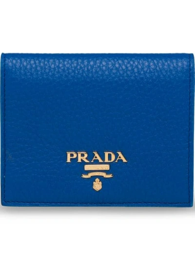 Prada Small Leather Wallet In Blau