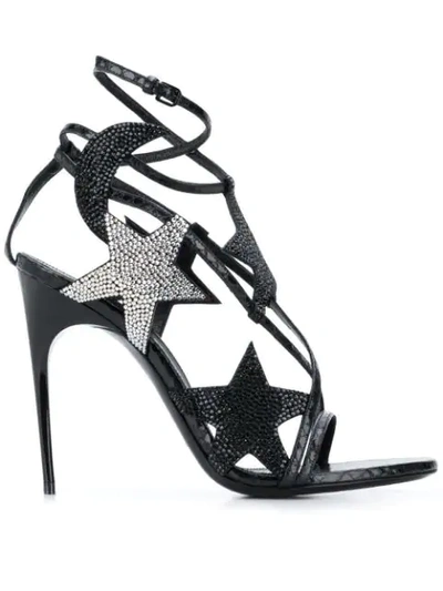 Saint Laurent Star Embellished Sandals In Black