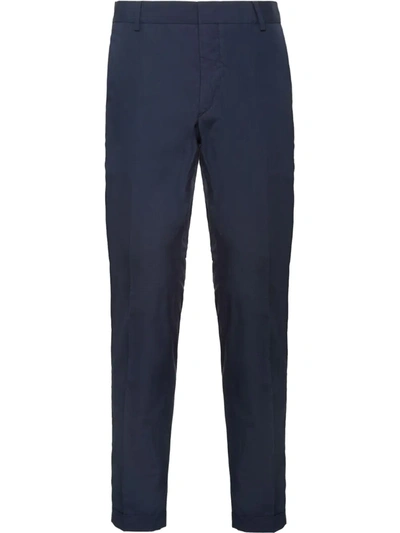 Prada Slim-fit Washed Cotton Trousers In Blue