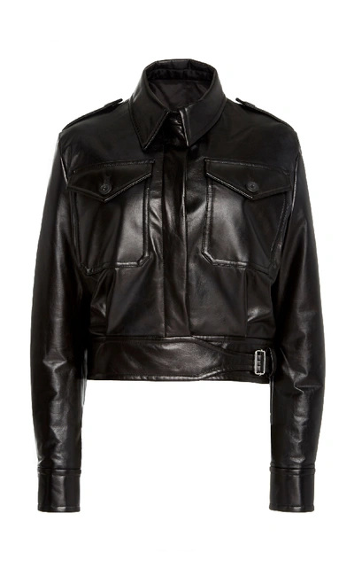Helmut Lang Short Leather Bomber Jacket In Black
