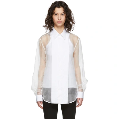 Helmut Lang Belted Sheer Silk-chiffon Button-front Top In White