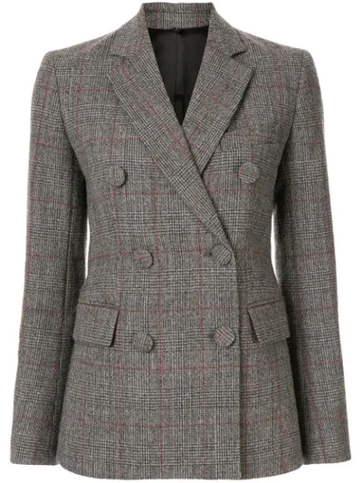 Helmut Lang Prince Of Wales Double-breasted Wool Blazer In Grey