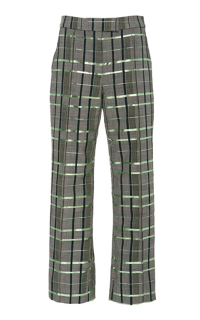 Rosie Assoulin Plaid Wool-blend Straight-leg Pant In Green