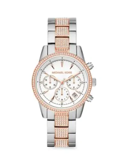 Michael Kors Ritz Chronograph Two-tone Stainless Steel Bracelet Watch In Silver