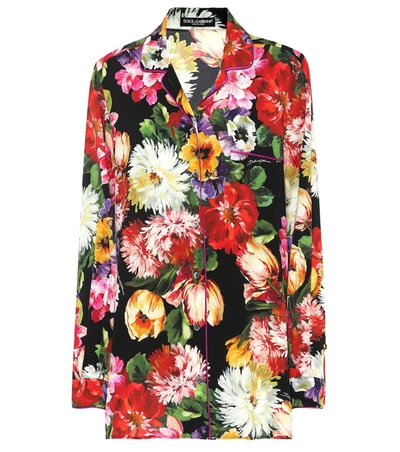 Dolce & Gabbana Floral Stretch Silk Pajama Top In Multicoloured