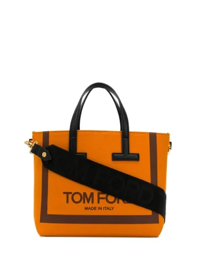 Tom Ford Printed Canvas And Leather T Tote Bag In Orange