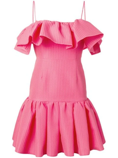 Msgm Sleeveless Square-neck Ruffle Short Dress In Pink