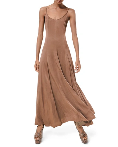 Michael Kors Crushed Satin Charmeuse Midi Dress In Brown