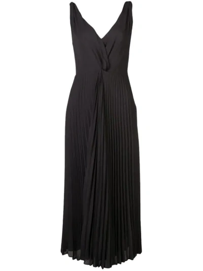 Vince Pleated Twist-front Sleeveless Midi Dress In Black