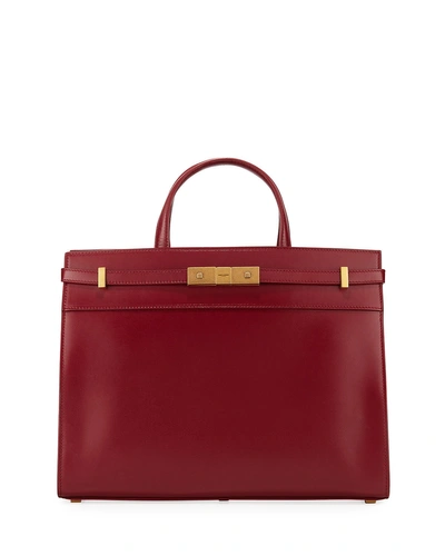 Saint Laurent Manhattan Small Smooth Leather Tote Bag In Burgundy