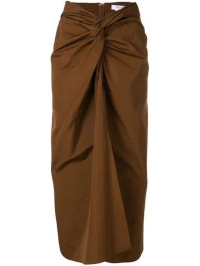 Max Mara Draped Cotton Poplin Pencil Skirt In Brown