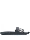 Ferragamo Men's Amos Logo Pool Slides In Blue|blu