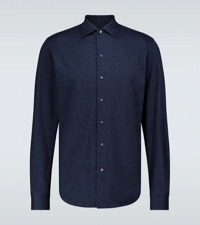 Loro Piana Andrew Jersey Cotton Piquet Shirt In Blue