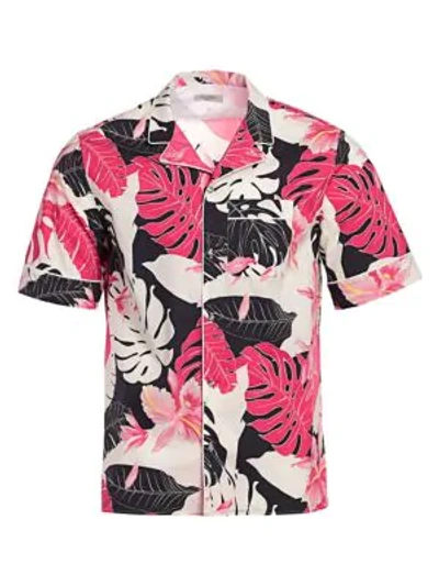 Valentino Men's Two-tone Hawaiian-print Short-sleeve Sport Shirt In Hawaii Fog