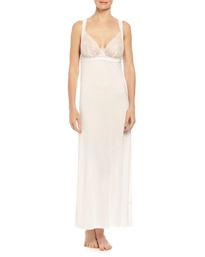 La Perla Myrta Lace-front Long Nightgown In White
