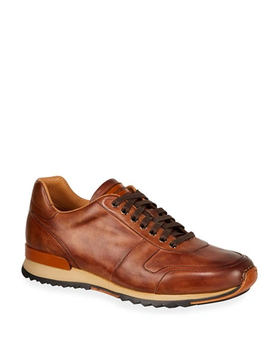 Neiman Marcus Men's Soft Bultaco Leather Lace-up Oxford Sneakers In Brown