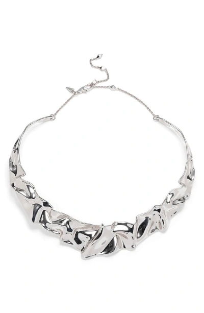 Alexis Bittar Crumpled Rhodium Collar Necklace In Silver