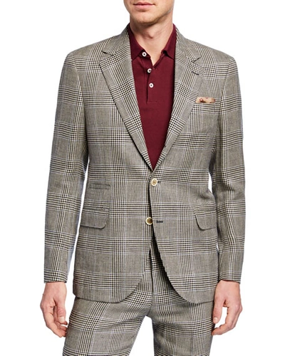 Brunello Cucinelli Men's Retro Plaid Two-piece Linen/wool Suit In Beige