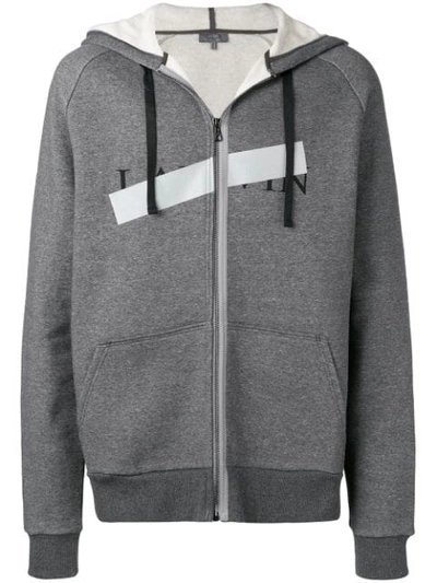 Lanvin Men's Anti-logo Fleece Zip-front Hoodie In Grey