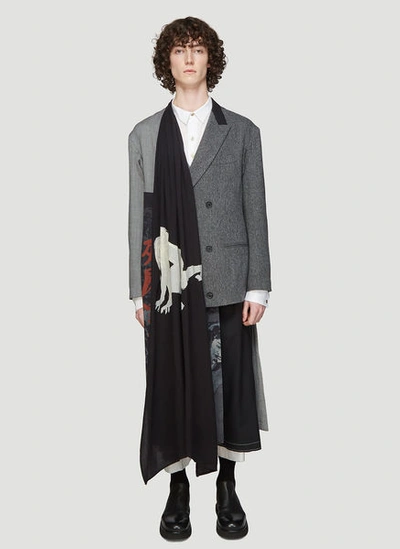Yohji Yamamoto Herringbone Double Breasted Coat In Grey