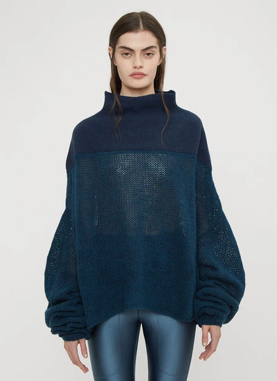 Ben Taverniti Unravel Project Mesh Knit Turtle Neck Sweater In Blue