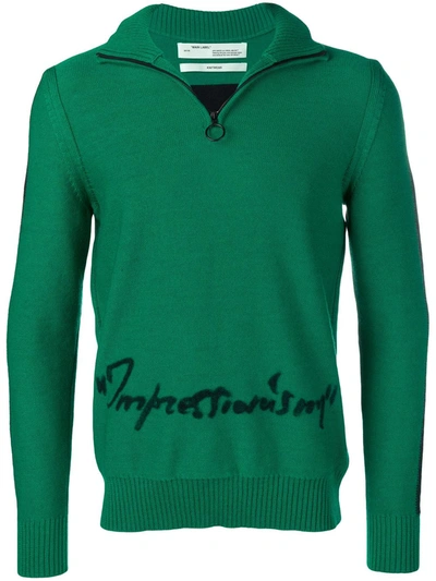 Off-white Intarsia Knit Logo Turtleneck Jumper In Green