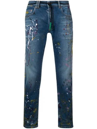 Off-white Splatter Print Stonewashed Jeans In Vintage Paint