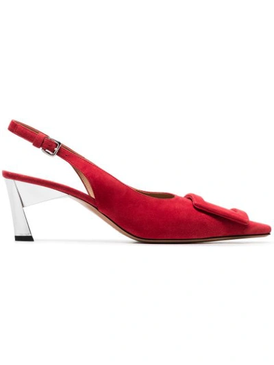 Marni Red Buckle 60 Suede Leather Slingback Pumps