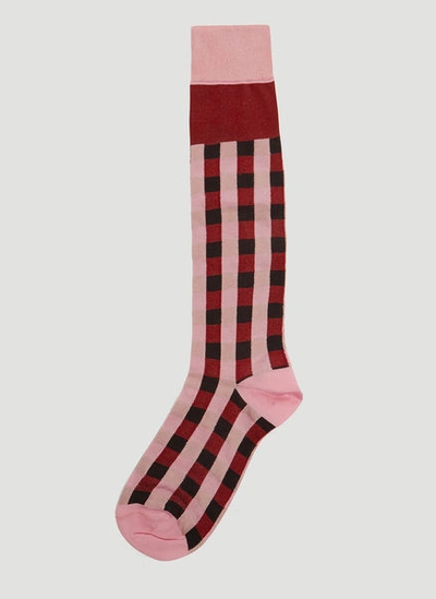 Marni Vichy Check Socks In Red