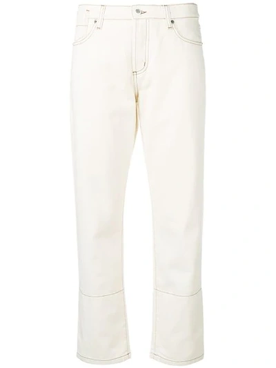 Marni Cropped Stitch Detail Jeans In White In Neutrals