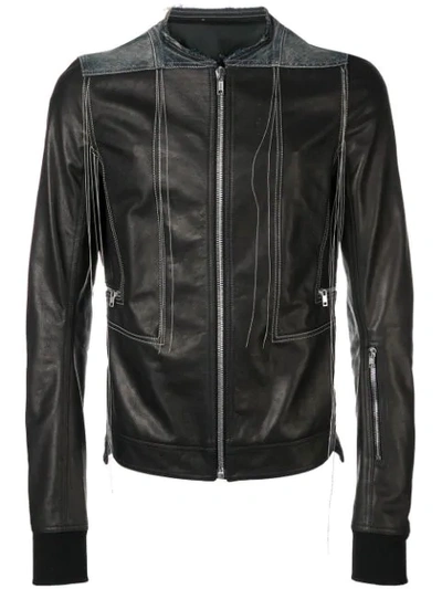 Rick Owens Rotterdam Harness Bi-material Biker Jacket In Black