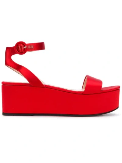Prada Satin Platform Sandals In Red