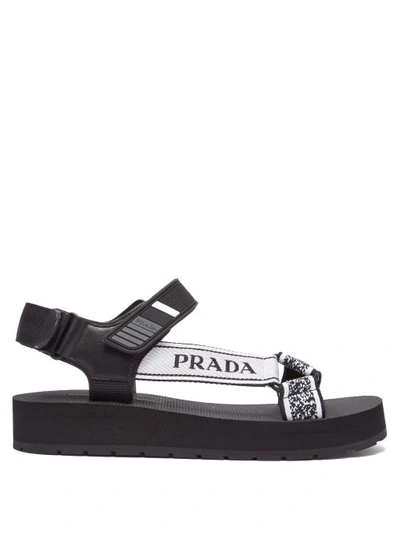 Prada Logo-embroidered Nylon Sandals In Black/white