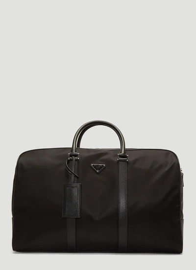Prada Nylon And Saffiano Leather Duffle Bag In Black