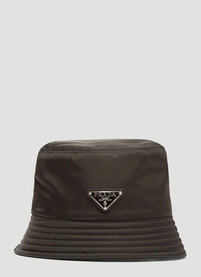 Prada Nylon Logo Bucket Hat In Black