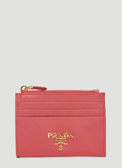 Prada Saffiano Leather Zip Wallet In Pink In Black