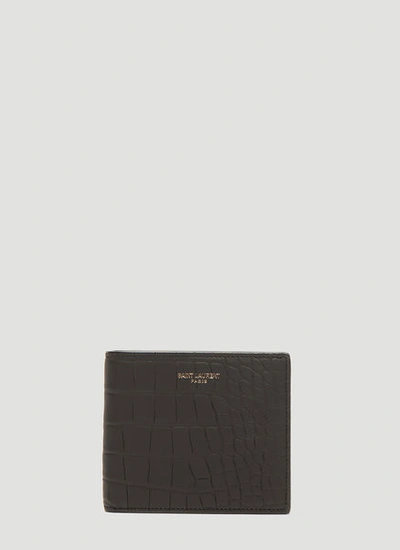 Saint Laurent Crocodile Bi-fold Wallet In Black