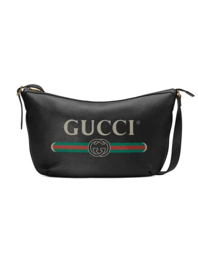 Gucci Logo Printed Leather Messenger Back In Black
