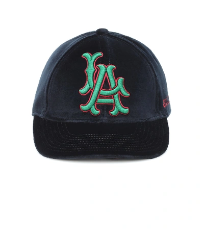 Gucci La Angeles Mlb Velvet Baseball Hat In Blue