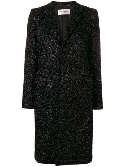 Saint Laurent Knitted Style Chesterfield Coat In Black