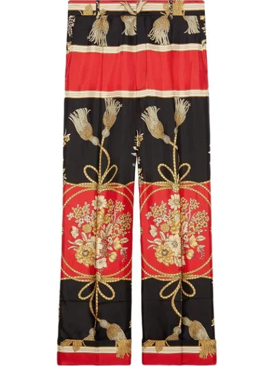 Gucci Silk Pant With Flowers And Tassels In Multicolor